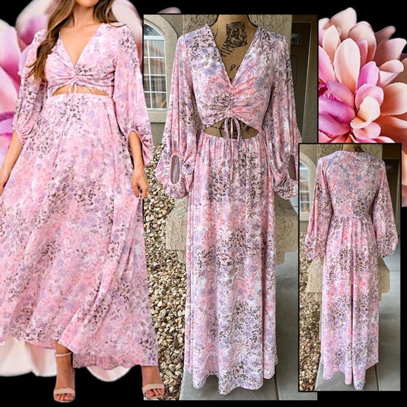 Pinkblush Pink Floral Front Cutout Maternity Maxi Dress Size Small - Picture 1 of 6